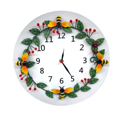 China Antique Style Home Flower Clock Home Decoration Gift Decorative Wall Clock With Butterfly Metal Flower Shape Different Gift Modern Fashion for sale