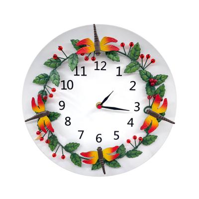 China Antique Style Home Flower Clock Home Decoration Gift Decorative Wall Clock With Butterfly Metal Flower Shape Different Gift Modern Fashion for sale