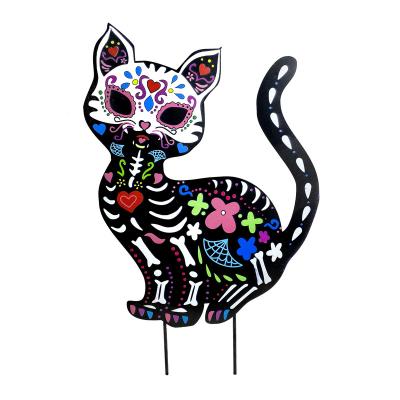 China Vintage Halloween Black Cat Metal Yard Stake Garden Decoration Outdoor Rich In Color Yard Stakes Garden Outdoor Decor Statues for sale