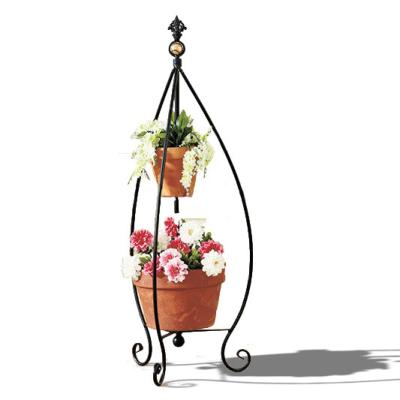 China Wedding Decoration Flower Rack 2 Tier Metal Wedding Decoration Iron Garden Flower Pot Artificial Hanging Rack for sale