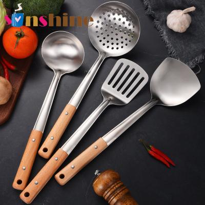 China Sinshine Best Selling Solid 304 Stainless Steel Wooden Handle Household Kitchen Dinnerware Set Viable Gift for sale