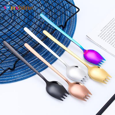 China Viable Custom Colored Logo 304 Stainless Steel Sinshine Handle Salad Fork Long Spoon Fork Spoon for sale