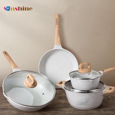 China Sinshine Sustainable Hot Sale Non Stick Cookware Marble Cookware Set For Household for sale