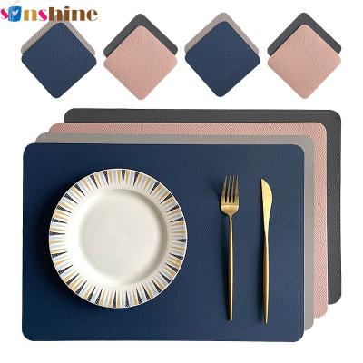 China Sinshine Household Restaurant Dining Table Mat Rectangle PU Stocked Heat Resistant Leather Place Mat for sale