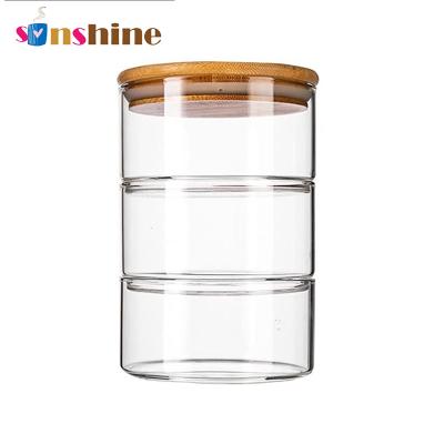 China Freshness preservation sunshineStackable glass kitchen bamboo lid sealed storage jars for sale