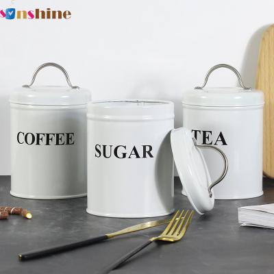 China Freshness Preservation Sinshine Vintage Kitchen Food Storage Containers Tin Galvanized Tea Coffee Sugar White Metal Storage Jars for sale