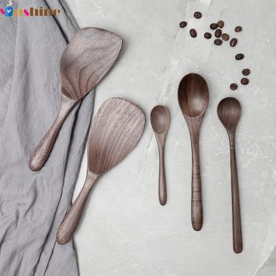 China Sinshine Kitchen Sustainable Walnut Wooden Tableware Solid Wood Honey Coffee Wooden Rice Spoon for sale