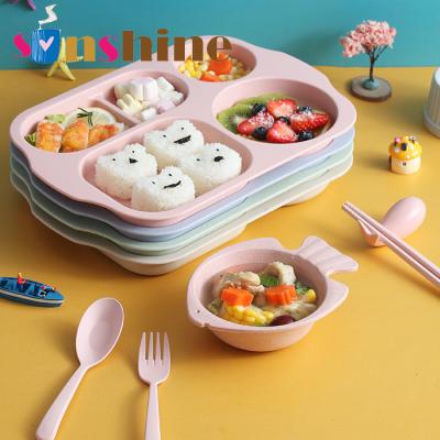 China Sinshine Sustainable Food Grade Student Dish Wheat Straw Environmental Protection Tableware Kindergarten Food Supplement Tableware Set for sale