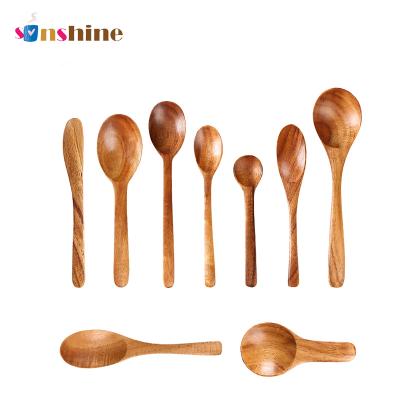 China Sinshine Factory Sustainable Supplier No Paint Wooden Spoon Jam Knife Set Eight Acacia Wood Tableware Set For Children for sale