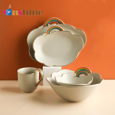 China Viable Hot Sale Cute Rainbow Rice Bowl Fruit Salad Ceramic Dishes Sets Dinnerware Sets for sale