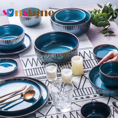 China Sustainable European Creative Ceramic Dish Set Relief Sinshine Bowl And Oven Glaze Western Food Dinnerware Set Dish And Bowl for sale