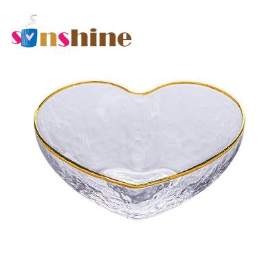 China Viable transparent glass creative heart-shaped salad bowl fruit dessert bowl tableware set for sale