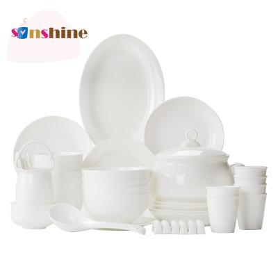 China Viable white porcelain bone shopper logo bone china household nano luster white bowl and dish set for sale