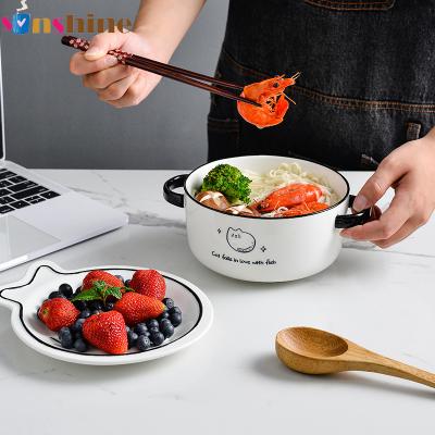 China Sinshine Lovely Viable Japanese Ceramic Bowl With Lid Instant Noodle Students Household Large Portable Dormitory Bowl for sale