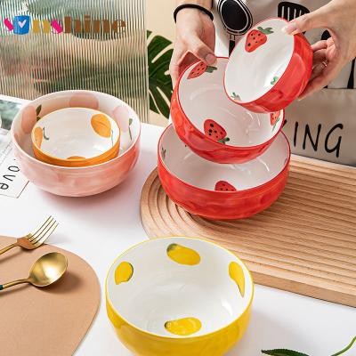 China New Household Fruit Viable Sinshine INS Salad Bowl Cute Ceramic Rice Bowl Instant Noodle Bowl for sale