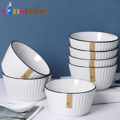 China Vertical Line Rice SinshineJapanese Tableware Nordic Style Creative Durable Ceramic Viable Plain Color Bowl Simple Fruit Bowl Soup Bowl for sale