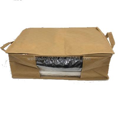 China Factory Price 26L Brown Sustainable Nonwoven Storage Bags With Windows Handle For Cover Clothes Foldable Stackable Room Organizer for sale