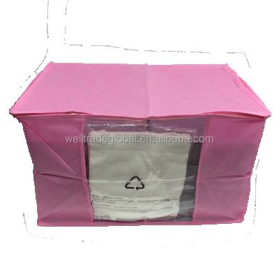 China Factory Price Sustainable Nonwoven Storage Bags 58L Pink With Windows Handle For Cover Clothes Foldable Stackable Room Organizer for sale