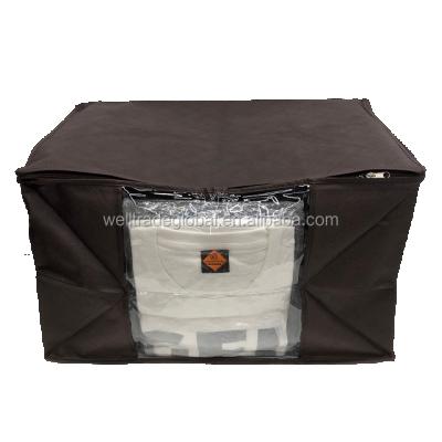 China Factory Price Sustainable Nonwoven Storage Bags 58L Chocolate With Windows Handle For Clothes Organizer Covering Foldable Stackable for sale