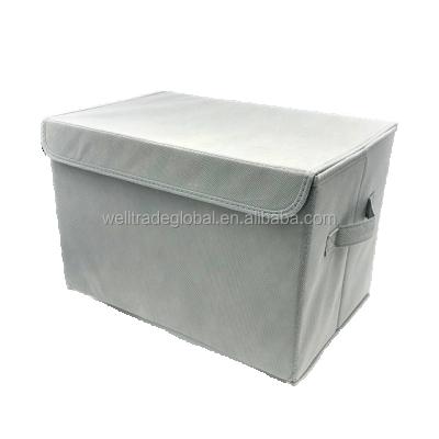 China Factory Price Viable Hot Selling Non Woven Foldable Storage Box 24L Gray With Lid Handle Various Color OEM Room Stackable Organizer for sale