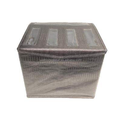 China Durable Non Woven Fabric Storage Box 19L Collapsible Crocodile Pattern Dark Brown With Lid Window Handle Collapsible OEM Stackable for sale