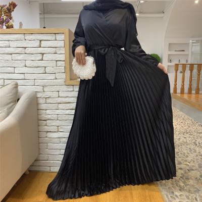 China Wholesale Muslim Gorgeous Satin Maxi Abaya Robe Gown Black Pleated Abaya Islamic Muslim Modest Elegant Elegant Dresses for sale