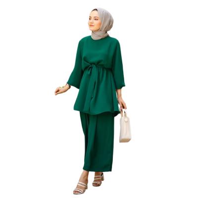 China Wholesale women islamic turkish muslimah blouse muslim clothing pants set dubai two piece set muslims S-2XL for sale