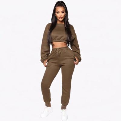 China STREETWEAR Cropped Hoodies Tops Pants Soild Color Women Tracksuit Pullover Hoodie Two Pieces Set for sale