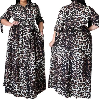 China Viable in stock plus size women outfit long dress 5XL for taller women dress dress with strap leopard print plus size elegant dress for sale