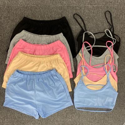 China QUICK DRY Casualwear New Arrival Women Girls Summer Hollow Back Strap Crop Top Backless Top Shorts Sets 2 Piece Pants Set for sale