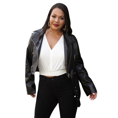 China New Arrival Autumn Winter Women Clothing PU Leather Jacket Belted Black Culture Plus Size Faux Leather Jacket With Tassel 5XL Plus Size Women Jacket for sale