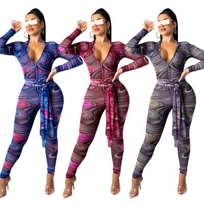 China Breathable Deep V-Neck Girls Geometric Print Romper Skinny Fit Jumpsuit Autumn Women Outfit Affordable Price 1 Piece Overalls for sale