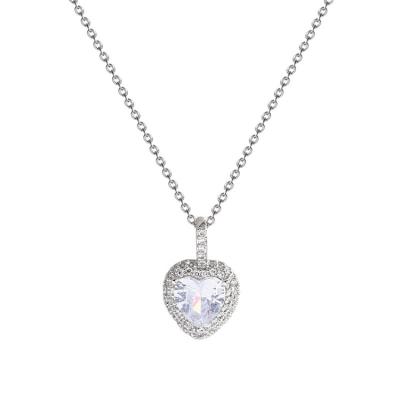 China Environmentally Friendly Elegant Silver Plated Cubic Zircon Heart Necklace Link Chain Thin Heart Pendant Necklace for sale