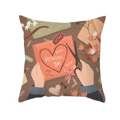 China Valentine's Day Anti-Static Pillow Case Peach Skin Cushion Cover Couples Cartoon Digital Printing Romantic Pattern for sale