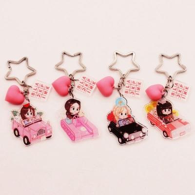 China Europe Wholesale Kpop Blackpink Lisa Jennie Roose Jisoo Q Version Cartoon Trolley Plastic Acrylic Keychain Cute Driving Key Chain for sale