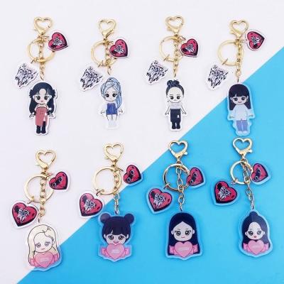 China Wholesale Heart Plastic Acrylic Keychain Europe Cartoon Kpop Blackpink Key Chain for sale