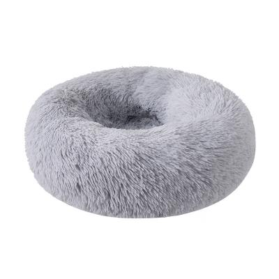 China Newest Diameter 110cm Round Plush Faux Fur Pet Bed Donut Pet Bed Viable For Cat Dog for sale