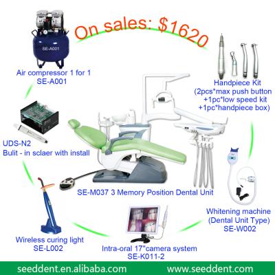 China New 3 memory position and import water air tube Dental Unit with air compressor, scaler,curing light SE-M037 set for sale