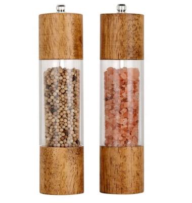 China Sustainable Premium Acrylic Wood Grinder Set Wooden Salt and Pepper Shakers with Adjustable Core-Salt Grinder and Ceramic Pepper Mill for sale