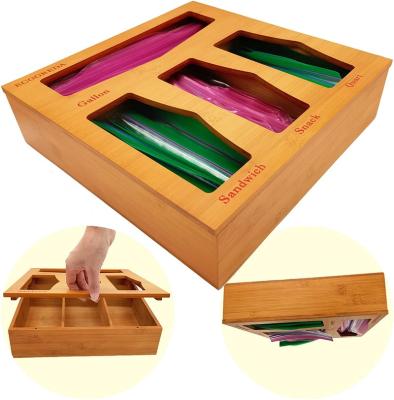 China Viable Bamboo Ziplock Bag Organizer Storage Box For Kitchen Drawer Lid Food Storage Bag Top Box for sale