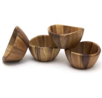 China Solid Custom Wooden Bowling Round Logo Acacia Wood Bowl Viable Handmade Hardwood Apptizer Soup Fruit Salad Set for Tableware for sale