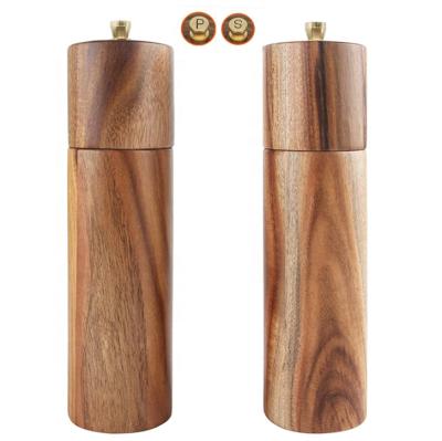 China Viable Custom Made Wooden Manual Grinder Set Acacia Wood Salt and Pepper Grinder 8