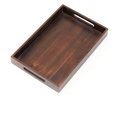 China Wholesale Home Custom Rustic Walnut Wooden Serving Trays Breakfast Food Trays Hotel Restaurant Acacia Walnut Wooden Serving Trays With Handles for sale