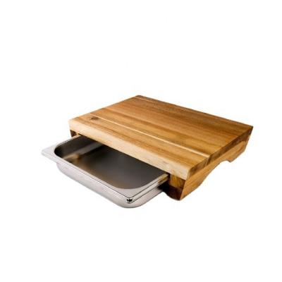 China Sustainable Wooden Cutting Board Set With Stainless Steel Container With Sliding Collection Trays for sale