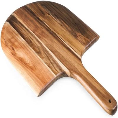 China Viable Hot Sale Acacia Wooden Skin Pizza Cheese Serving Cutting Board With Handle Acacia Wood Tray for sale