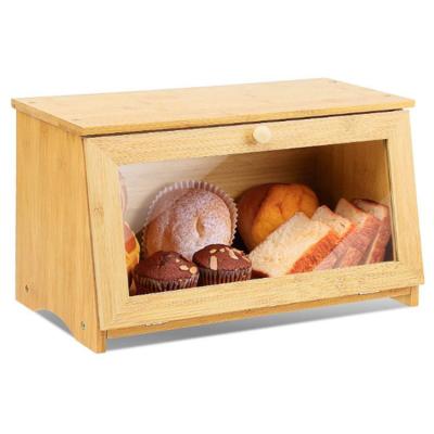 China Sustainable Natural Custom Bamboo Bread Box For Kitchen Large Capacity Food Bread Single Layer Bamboo Storage Bin for sale