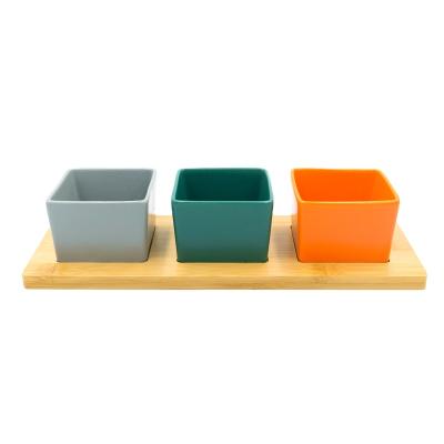 China The Eco-friendly Fruit Sustainable Sauce Dish Small Sauce Plate Small Ceramic Sauce Plate With Bamboo Tray for sale