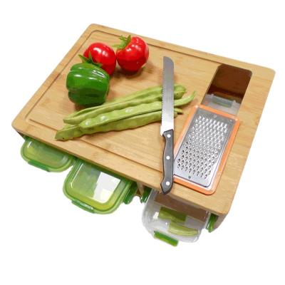 China Sustainable Large Multifunctional Bamboo Chopping Board Chopper Block With 3pcs Storage Tray And Lids for sale