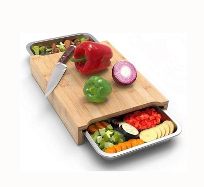 China Sustainable Premium Bamboo Chopper Set With 3 Crumb Trays Extra Large Bamboo Chopper for sale