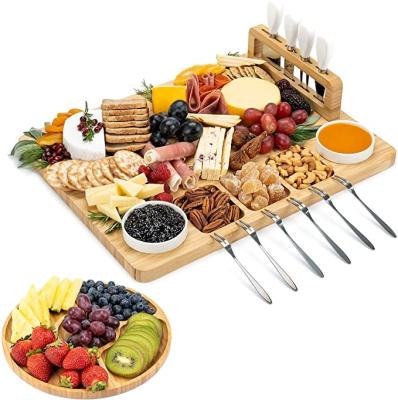 China Wholesale Viable Bamboo Cheese Board Knife Set Charcuterie Tray Serving Tray Wood Cheese Plate for sale